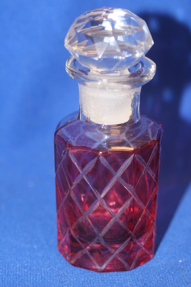 Cranberry Crystal Perfume Bottle: 4 3/4" tall