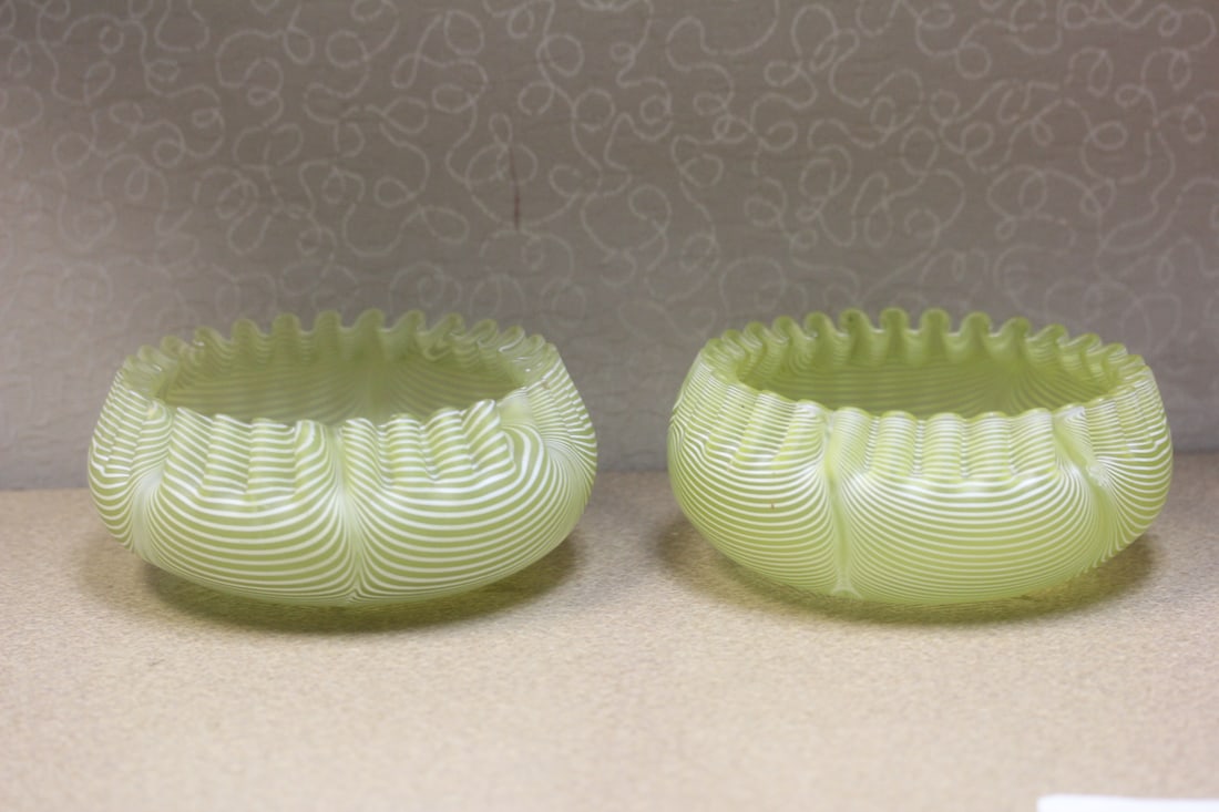 Pair of Fnail Glass Fairy Lamp Bases: victorian period aprroximately 6" in diameter - very beautiful design