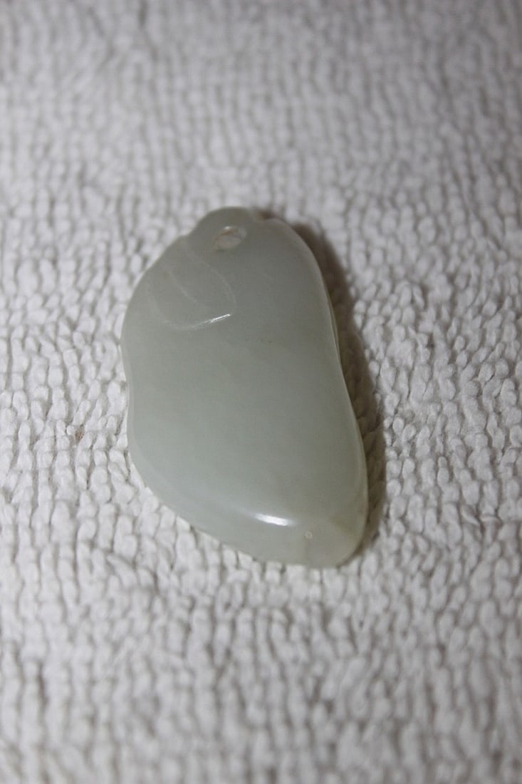 Antique Chinese Carved Hetian White Jade Pendant: 19th Century - 1 3/4"long