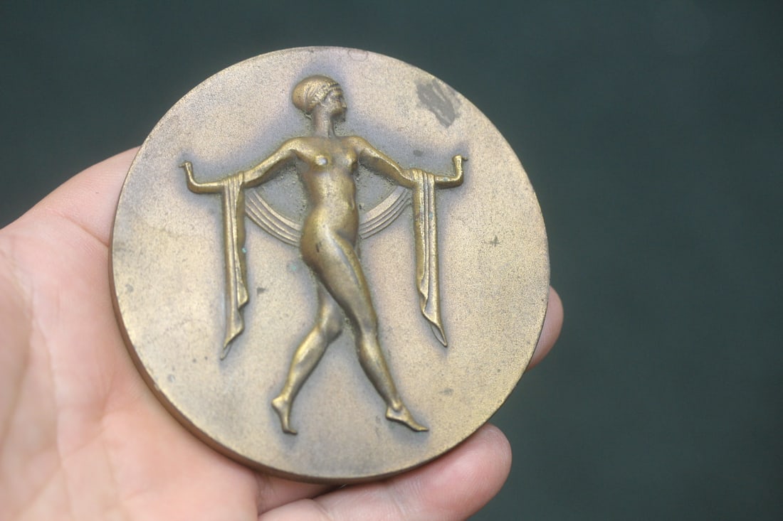 Art Deco Nude Bronze Plaque: 3 1/8" in diameter - rare