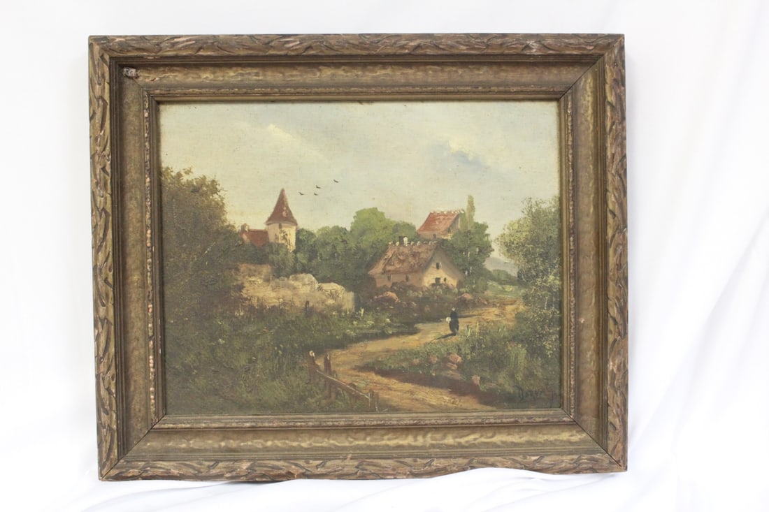 An Oil on Wood Painting: signed, but cannot decipher who the artist is - overall= 12 1/2" x 10 1/2"