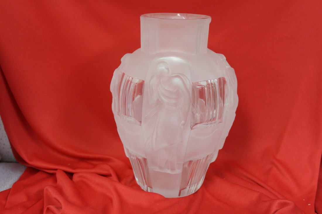 A Desna Heavy Semi Nude Frost Glass Vase: 10" tall