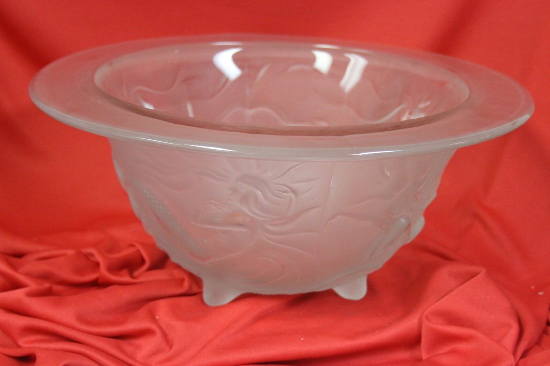 A Frost Glass Nude Bowl: 12 1/2" in diameter - 5 1/2" tall