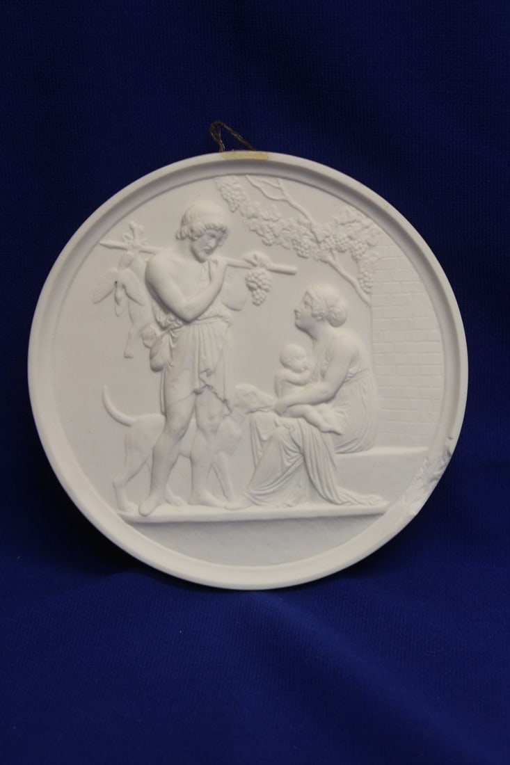 A B&G Royal Copenhagen Bisque Plaque: please note= rim chip - 5 3/4" in diameter