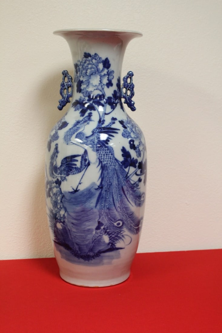 An Antique Ceramic/Porcelain Floor Vase: Blue and White - most likely late 19th century - 23" tall