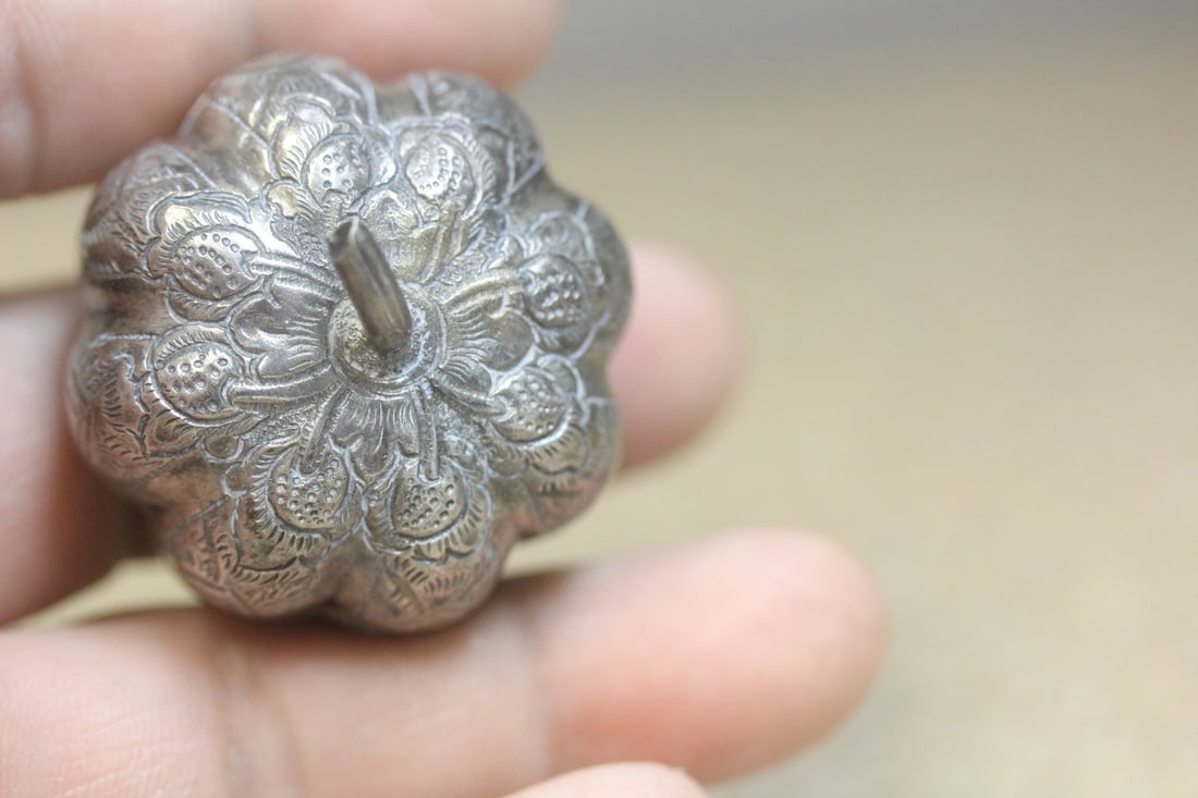 Oriental pumpkin silver trinket box - 6