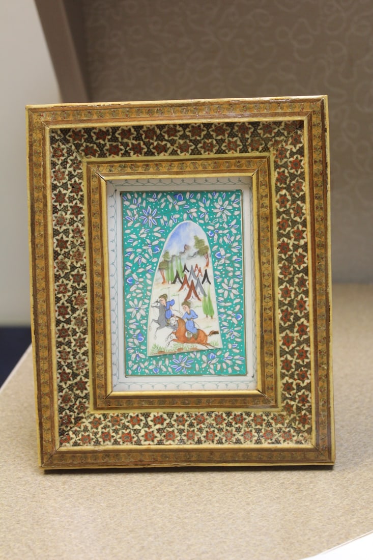 Persian Painting on Camel Bone: overall= 8" x 6 5/8"