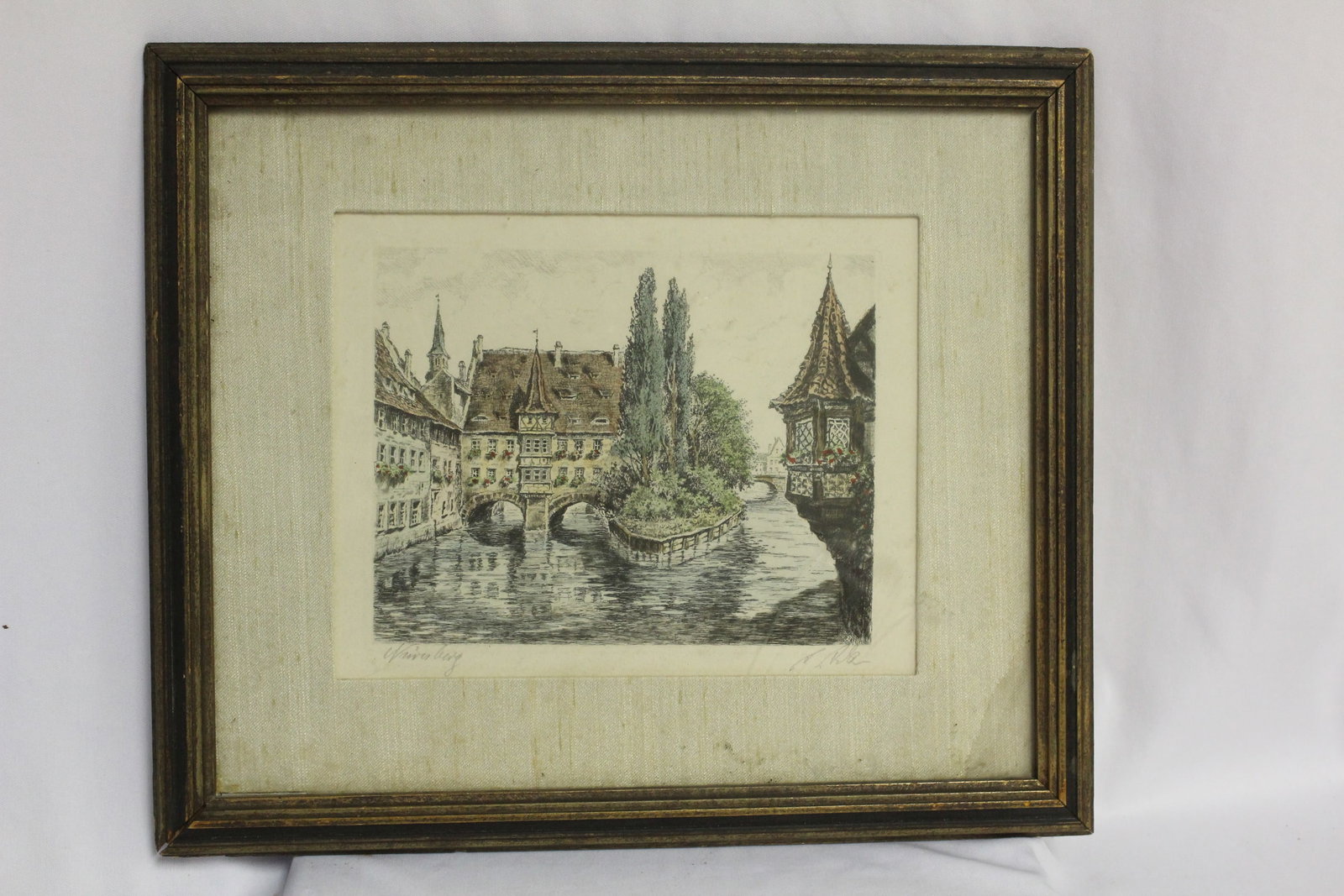 A Handcolored Etching on Nurnberg: signed Paul Kessler? - overall= 13 1/2" x 1 1/2"