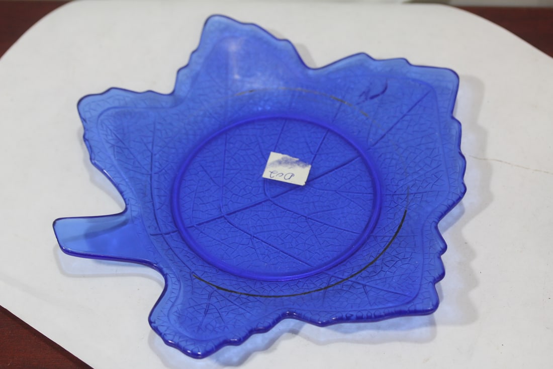 A Cobalt Blue Glass Leaf Dish: 8 3/8" in diameter