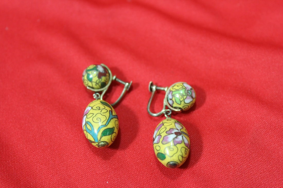 A Pair Of Cloisonne Earrings: as shown