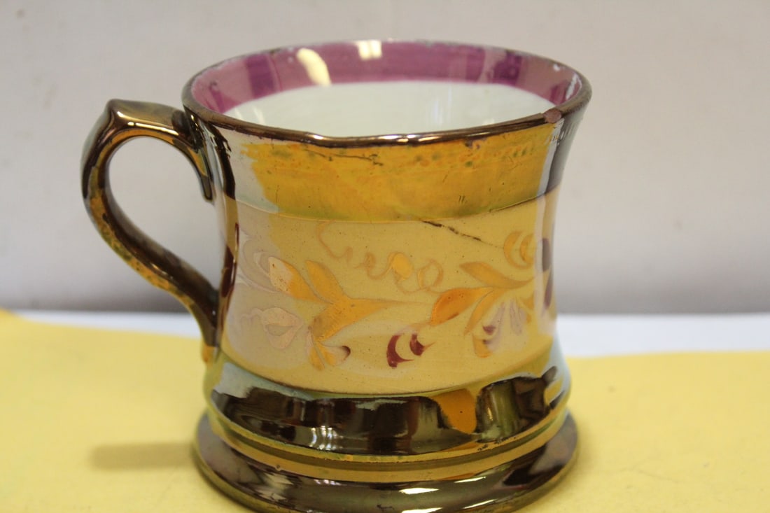 A Ceramic Lusterware Cup: please note: some rim roughness - 3 1/4" tall