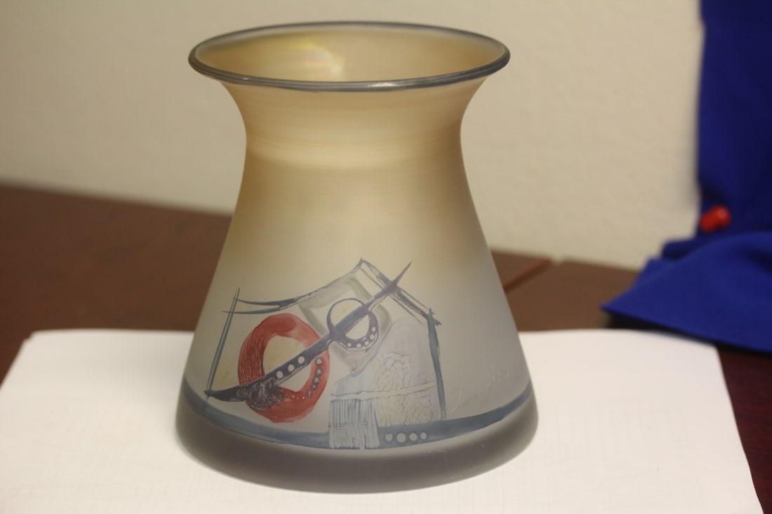 A Signed Ian Tamaian Artgalss Vase: rare - 5 1/2" tall