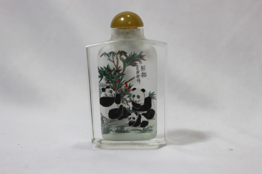 An Inside Painting Crystal or Glass Snuff Bottle: 3 1/8" tall