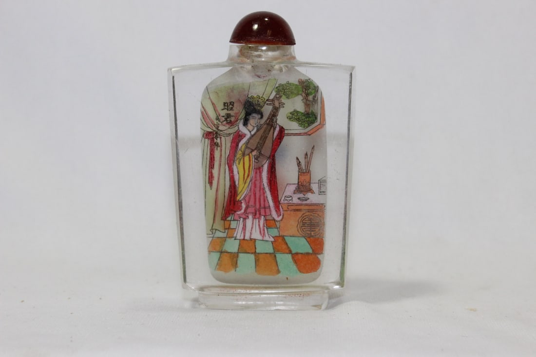 An Inside Painting Crystal or Glass Snuff Bottle: 3 1/8" tall