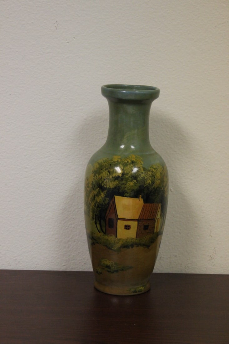 A Handpainted Porcelain Vase: 10 1/4" tall - possibly old