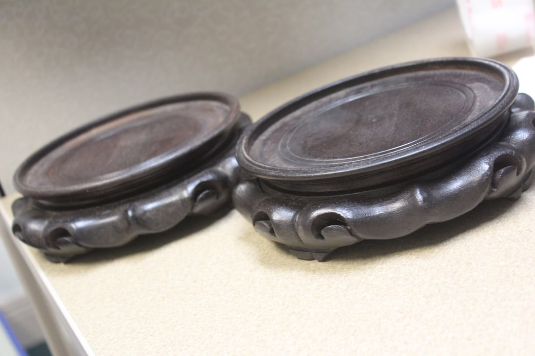 Pair of Chinese Vase Stands: large - wooden carved - hardwood - nicely carved - inside diameter= 6 3/8 inches
