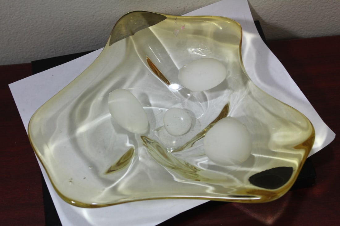An Artglass Bowl: please note: one underchip as shown, not very noticeable - 10 3/4" across