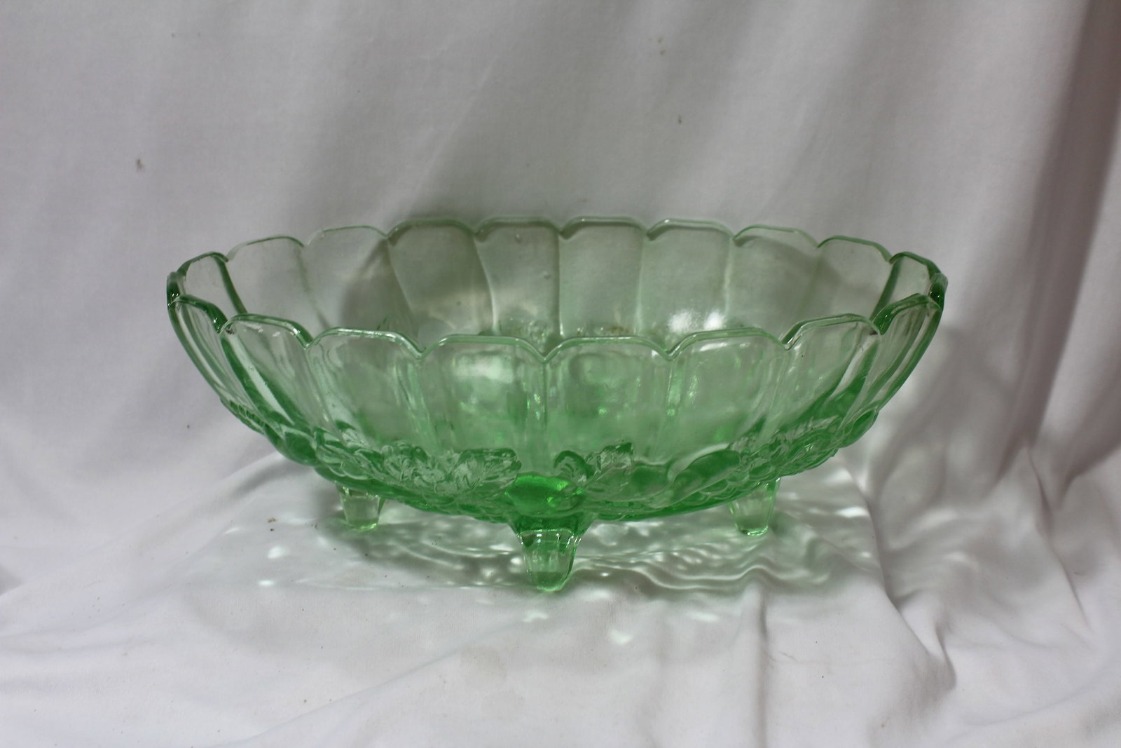 A Green Glass Fruitbowl: 12 1/4" long