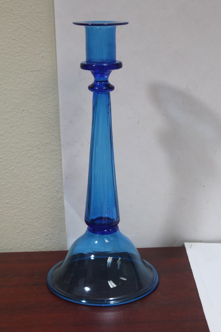 A Single Blue Glass Candlestick (1 of 6)