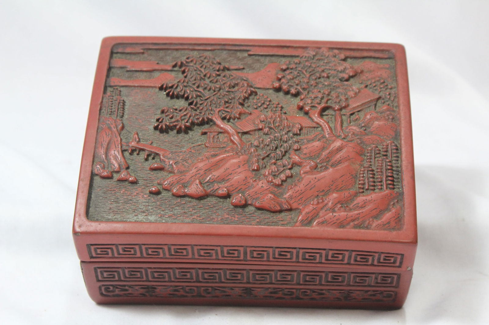 A Vintage Chinese Cinnabar Box: 5 3/8" x 4 1/8" x 2 1/2"