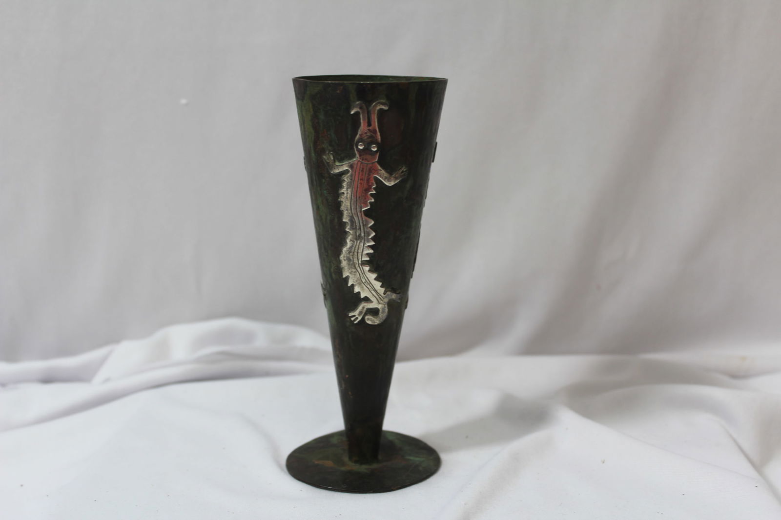 An Applied Sterling Silver on Copper Cup/Vase (1 of 4)