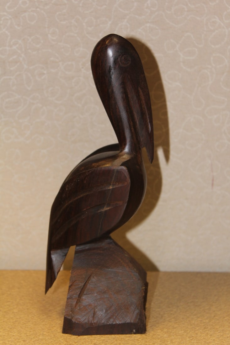 Exotic Wood Carved Pelican: 9 1/2" tall