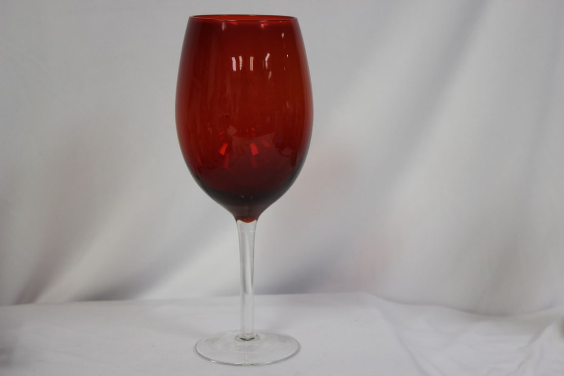 A Ruby Red Stem Glass Cup: 9" tall
