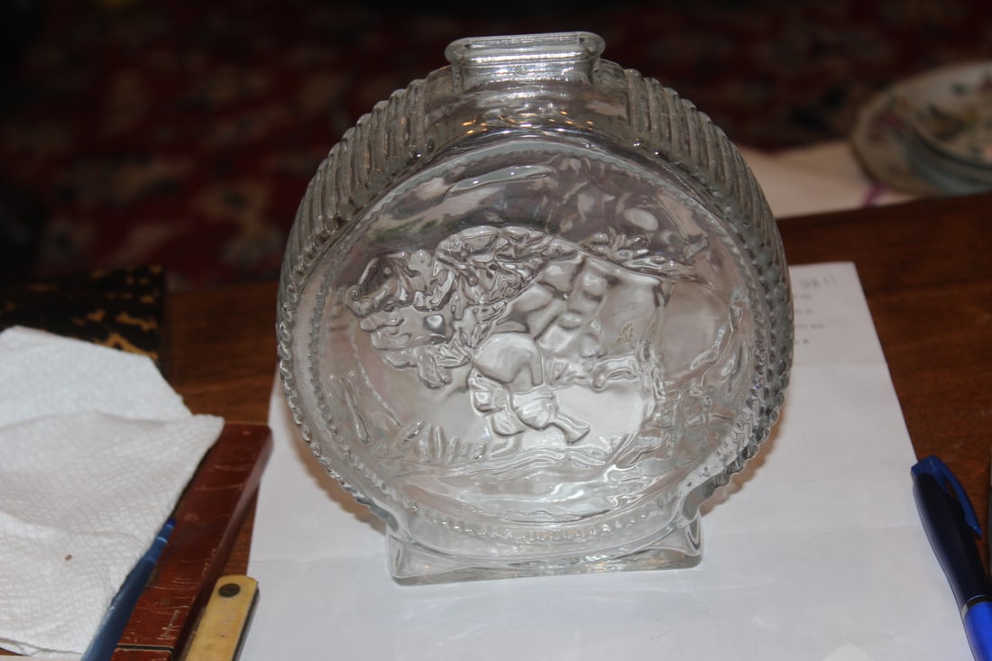 Indian/Buffalo Clear Glass Bank: 6" across