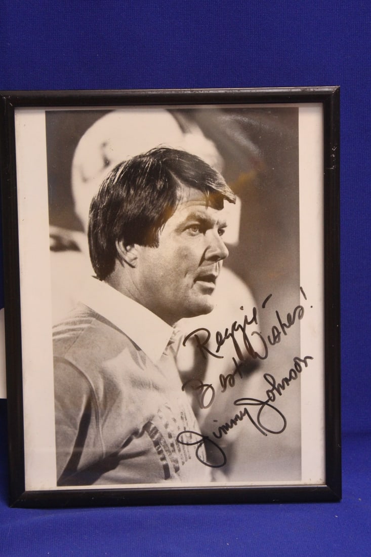 Framed Autograph of Jimmy Johnson: hand signed - appears to be an early signature - overall= 10 3/8" x 8 3/8"