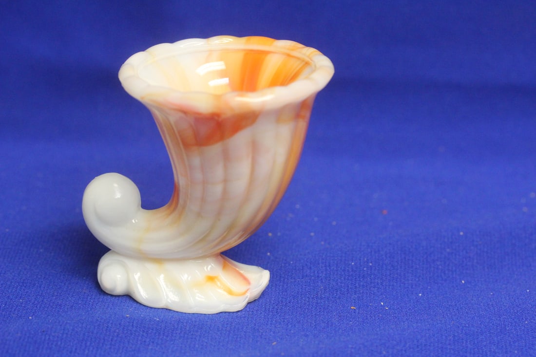 An Akro Glass Cornucopia Small Vase or Holder: 3 inches tall