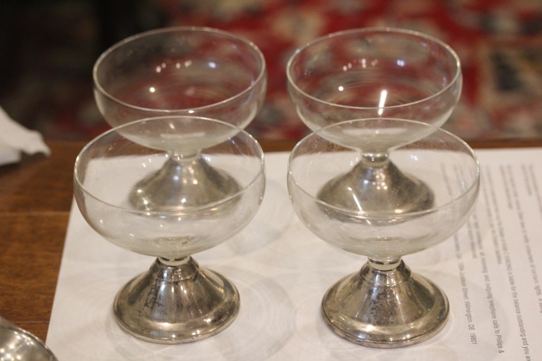Set of 4 Weighted Sterling Base Goblets (1 of 4)