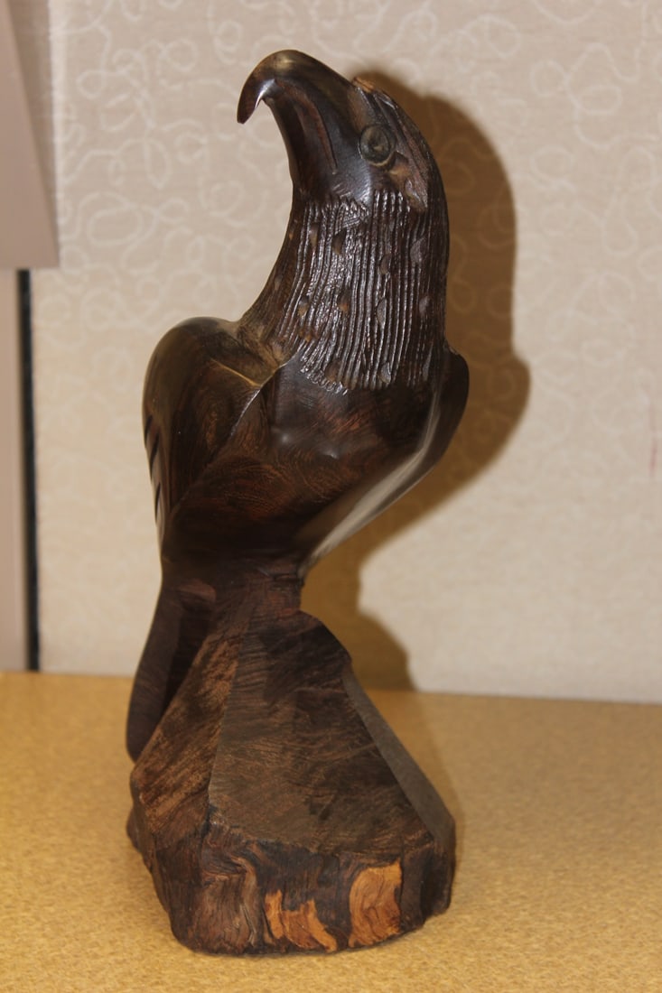 Exotic Wood Well Carved Eagle: carved from one piece of wood -9 1/2" tall
