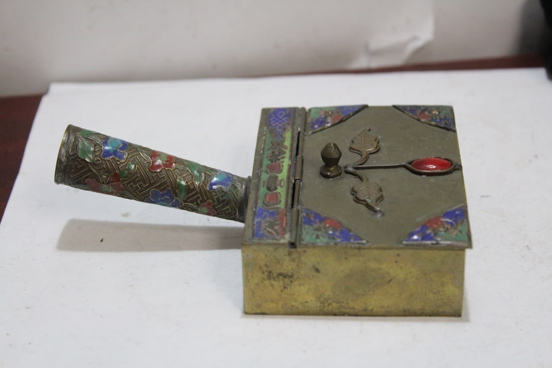 A Chinese Enamel Crumb Catcher: marked China - 5 1/4" long, including the handle