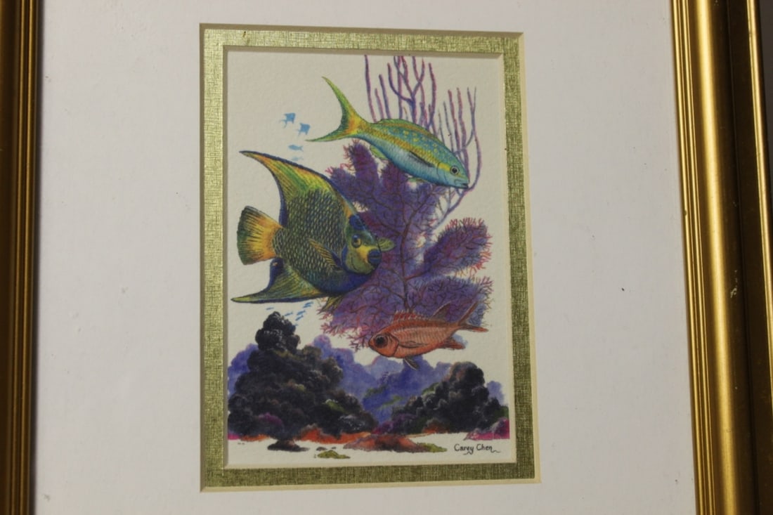 A Carey Chen Litograph: overall= 10" x 12" - Listed Florida Artist - Signed - sight= 3 3/4" x 5 3/8"