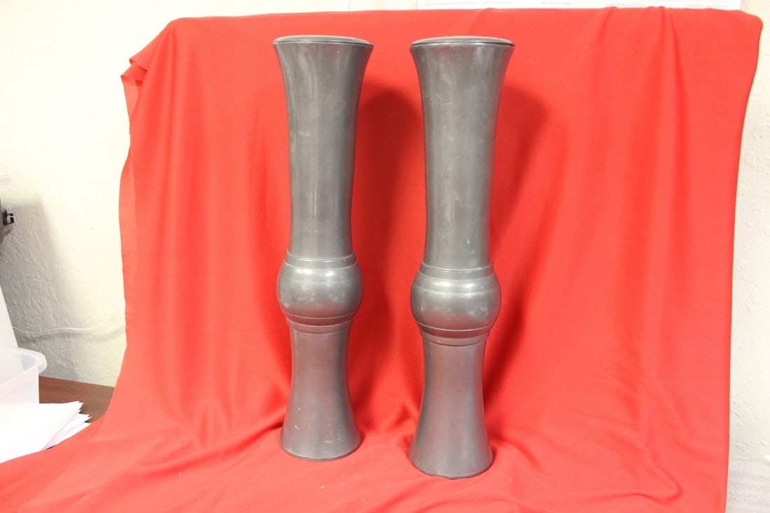 A Pair of Pewter Funeral Powder Container?: or funeral urn? - signed on the bottom - 16 1/2" tall