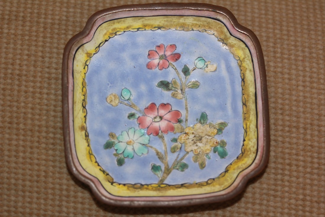 Antique Cloisonne Enamel Dish: marked "China" - early 20th century - 3 1/8" square