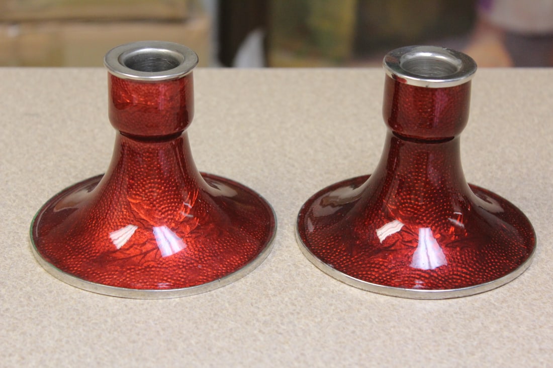 Pair of Japanese Cloisonne Candle Holder: 3 5/8" tall