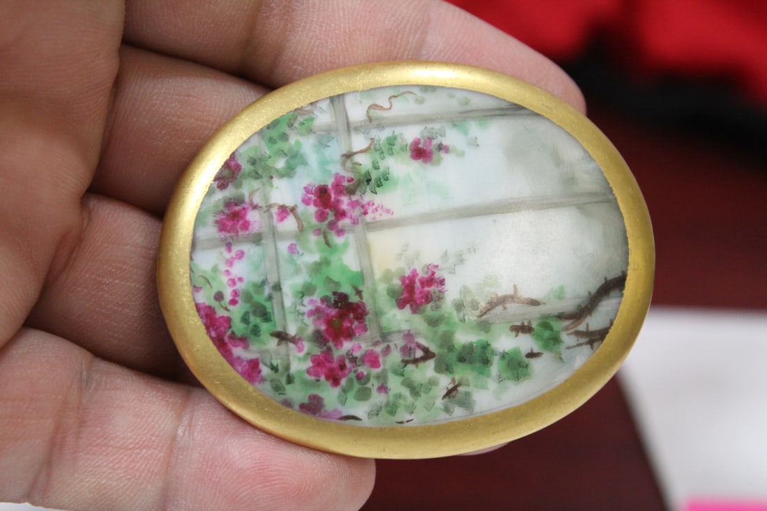 A Handpainted Victorian Porcelain Pin or Brooch: 2 3/8" across