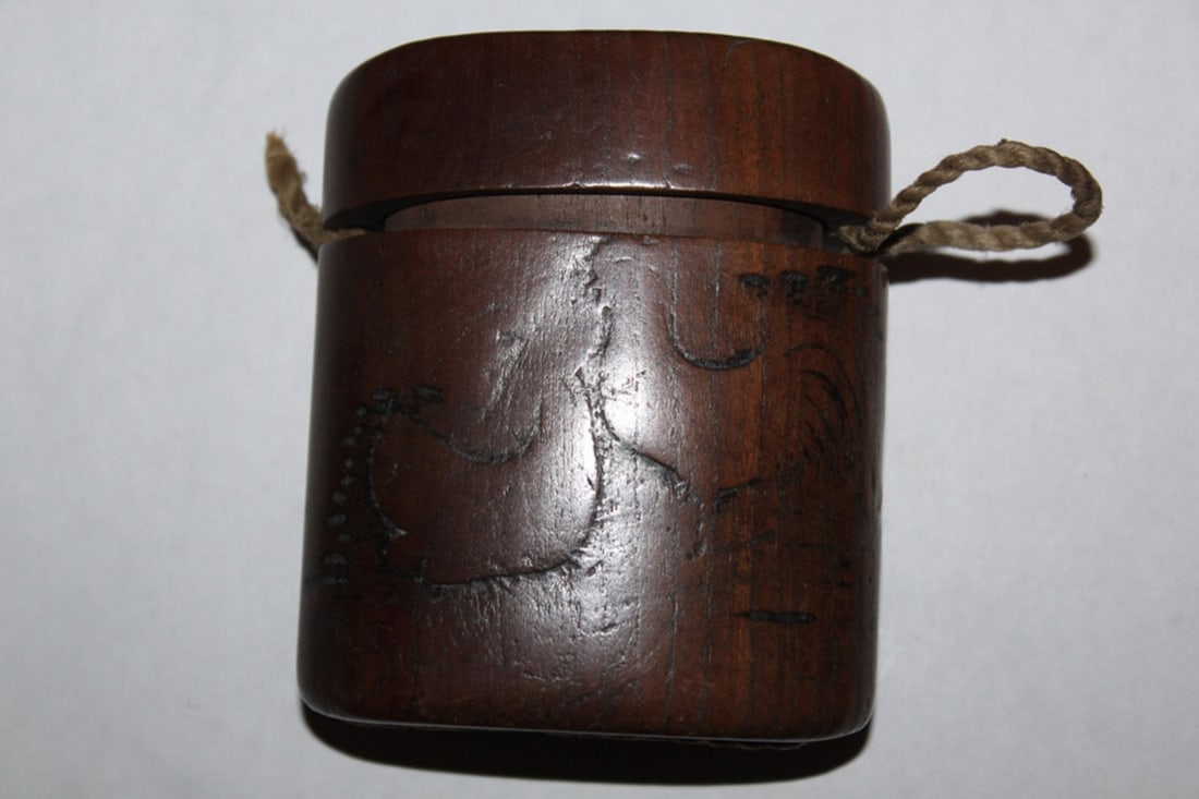 Antique 19th Century Japanese Wood Inro: 3 3/8" tall -string is broken