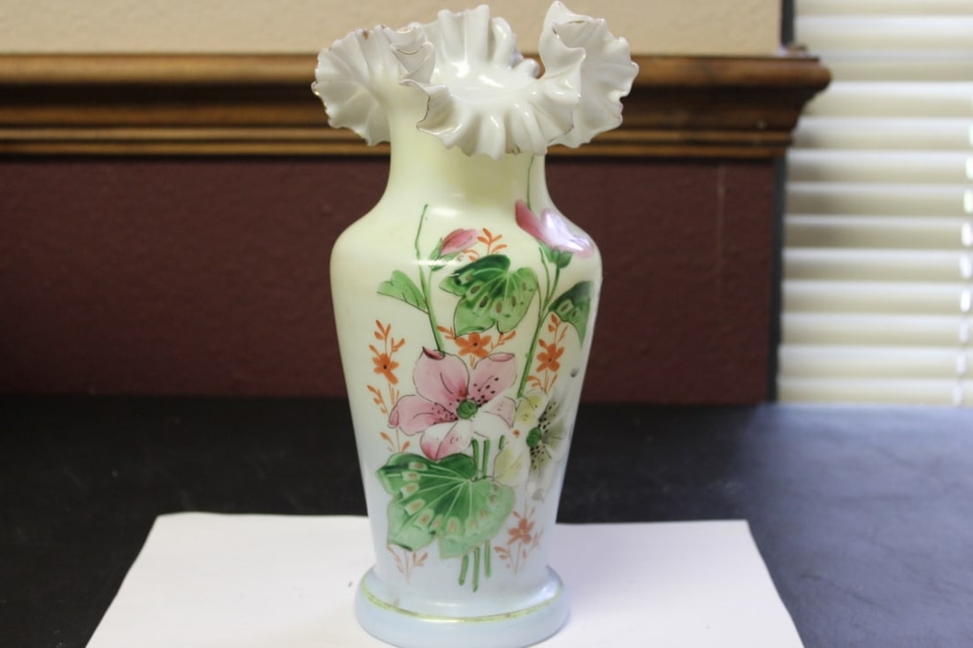 A Bristol Vase - Ruffle Edged: Hand Painted - 9 1/2" tall