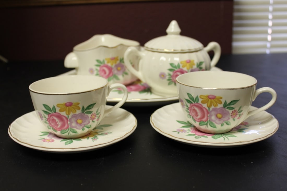 Set of 8 of W.S. George China - Romance Pattern: The serving tray is 12 inches long