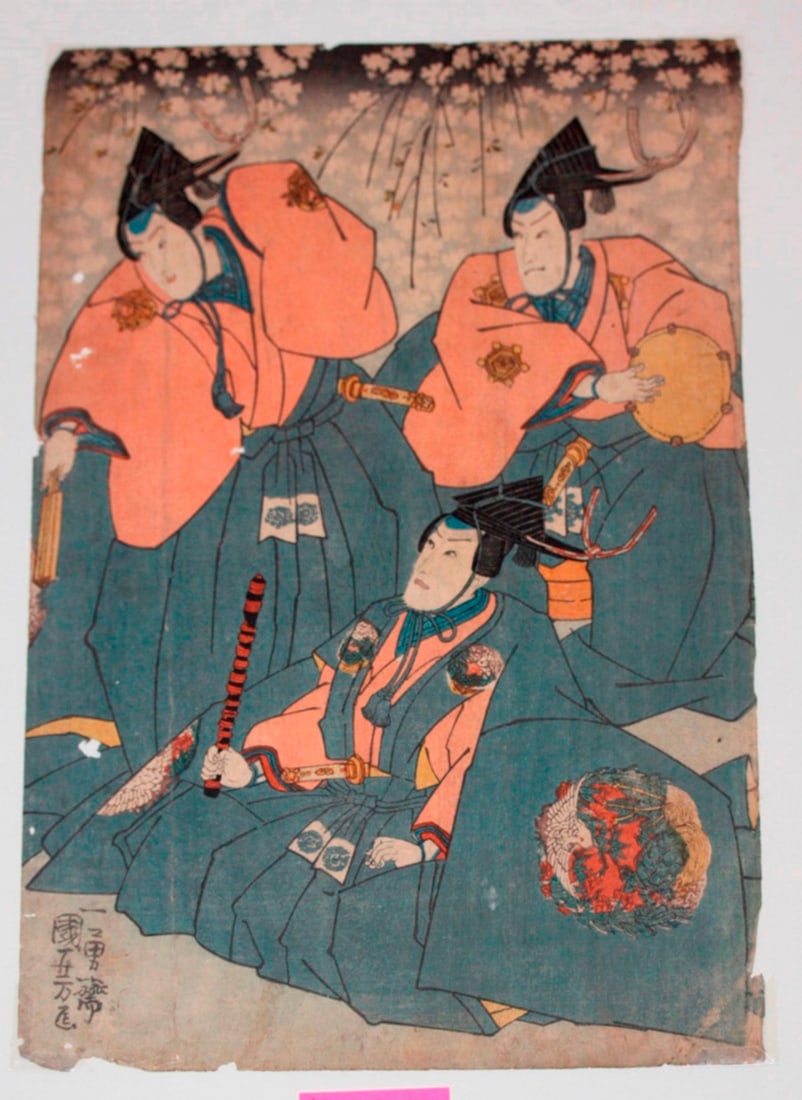Kuniyoshi 19th Century Japanese Woodblock Print: 14 1/2" x 10".