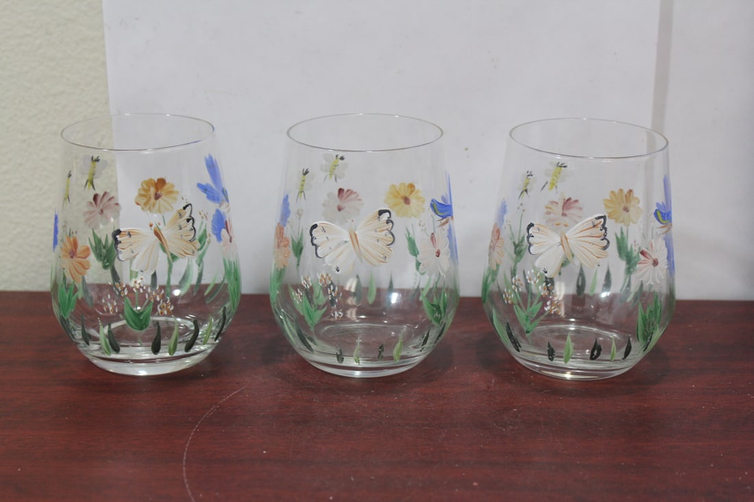 Lot of 3 Hand Painted Tumblers: 4 1/2" tall