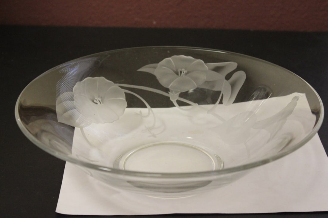 An Acid Etched Glass Bowl: 11 3/4" in diameter