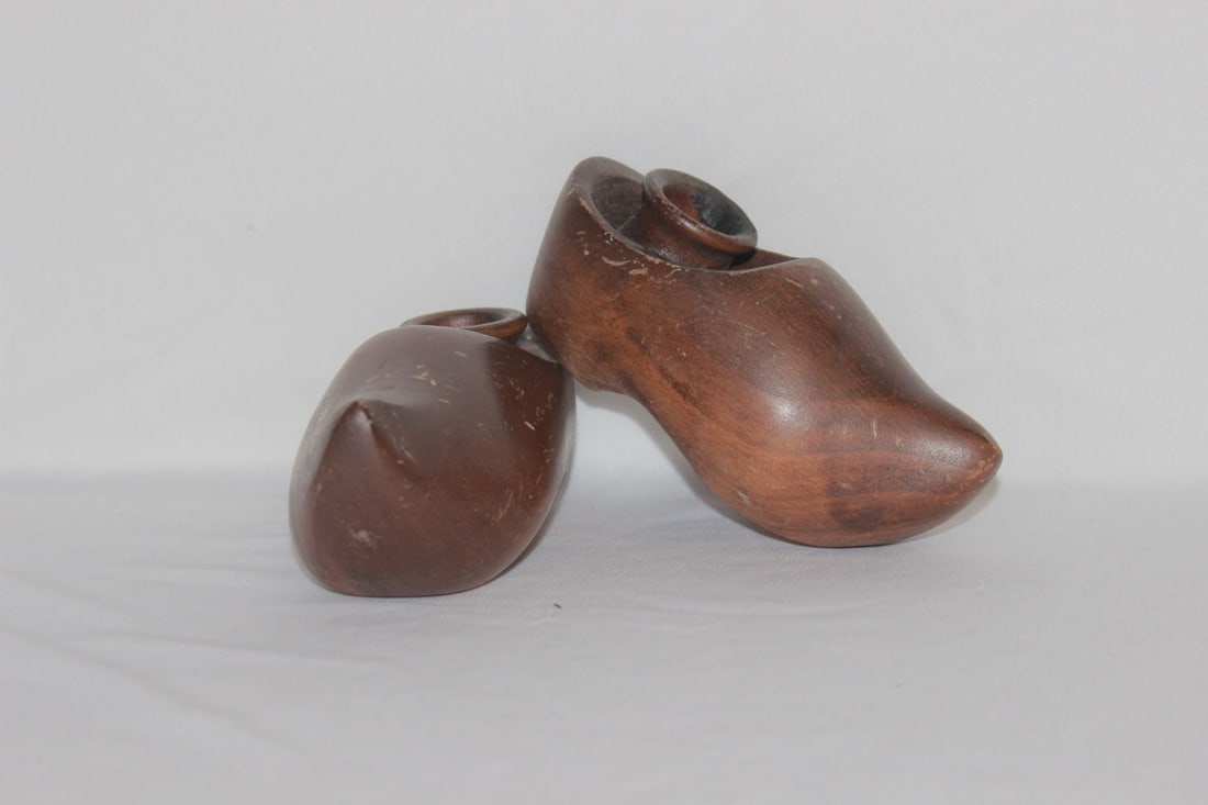 A Pair of Wooden Clog Form Candlesticks: 5 1/2" long