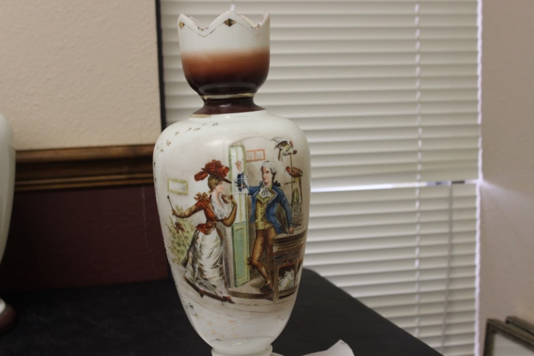 A Hand Painted Bristol Glass Vase: 15 1/4" tall