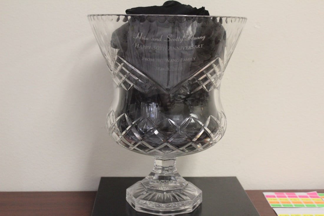 A Large Cut Glass Trophy: 12 inches tall