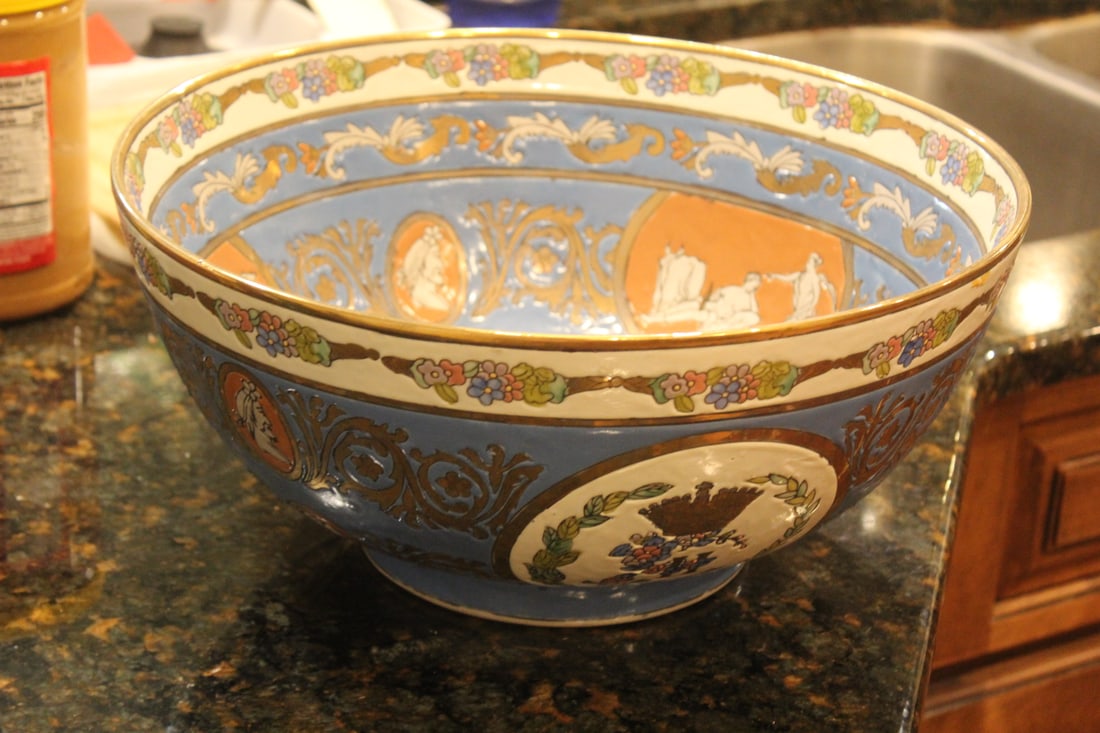 Signed Huge Contemporary Chinese Bowl: very decorative - 6 3/8" tall by 14" in diameter