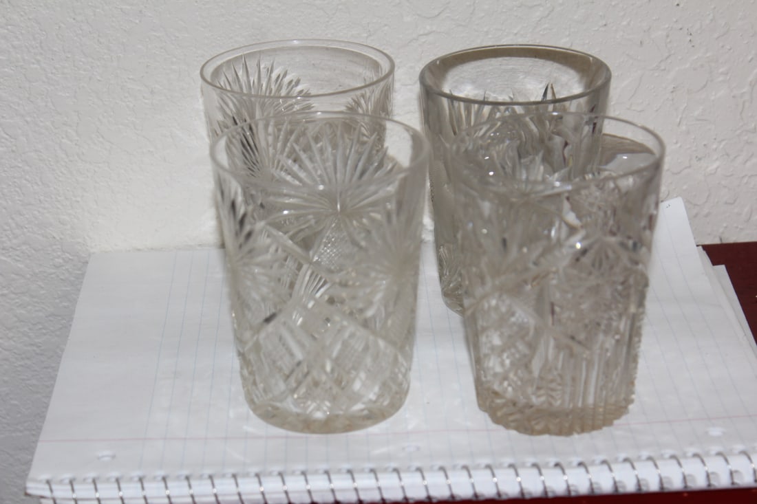 Lot of 4 Cut Glass Cups: 4" tall each