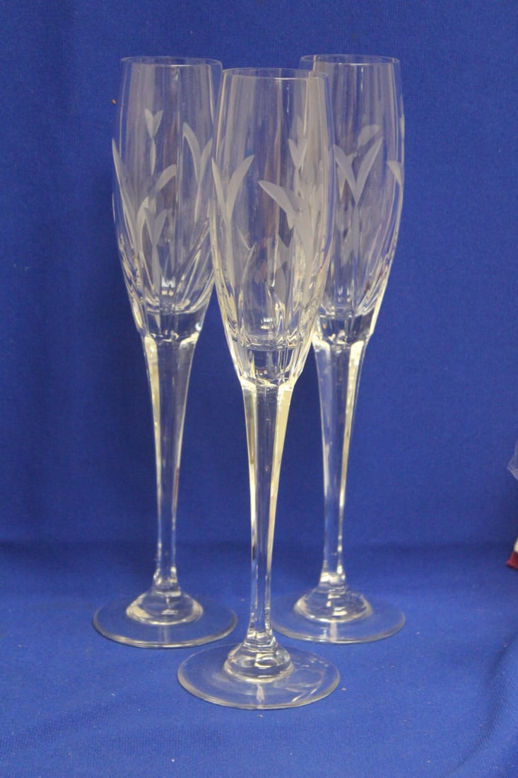 Lot of 3 Etched Goblets: 11" tall